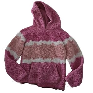 Liberty Valor Girls Striped Sherpa Pullover Hoodie Pink White Kangaroo Pocket
